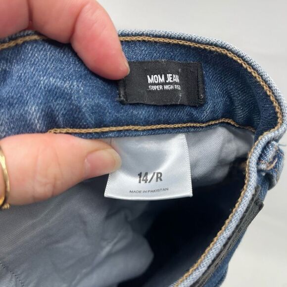 Express Womens Super High Rise Jeans Mom Button Fly Stretch 14 Regular Blue - Picture 3 of 11